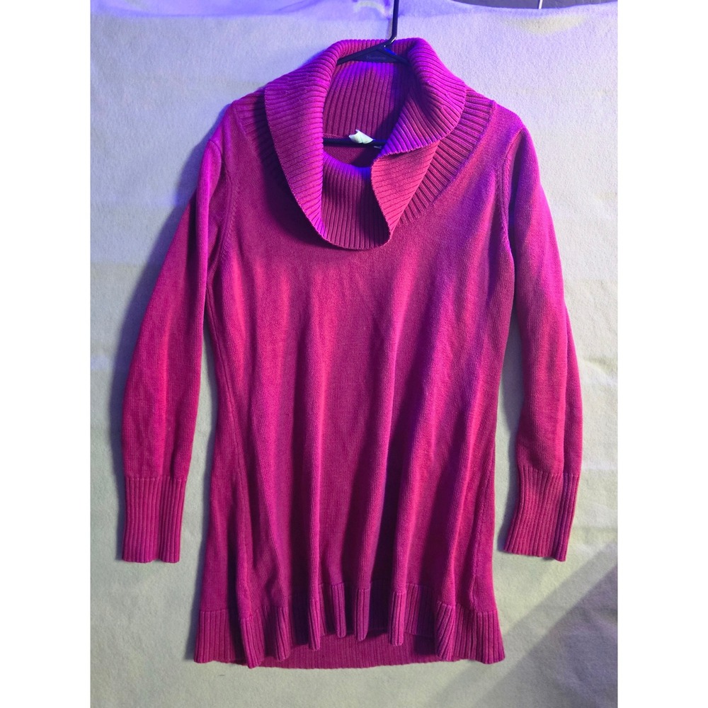 Shu Shu Magenta Pink Cowl Neck Tunic Sweater XL Cotton‎ Blend Long Sleeve